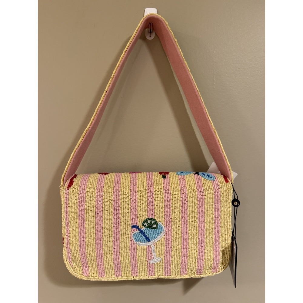 America & Beyond La Dolce Vita Women's Pink Yellow Beaded Bag New Release - Picture 4 of 4
